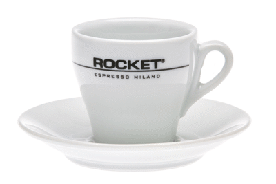 Flat white cup Rocket labeled