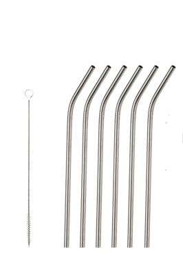 Set 6 stainless steel straws with brush
